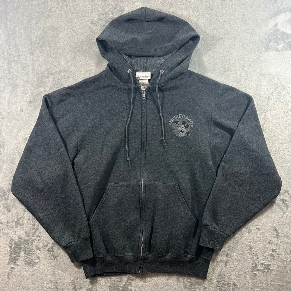 DISNEY PARKS Disneyland Mickey Mouse Zip Hoodie Mens Size M Charcoal Grey Cozy